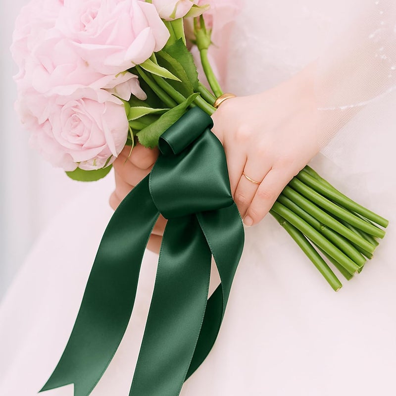 Fullive Ribbon for Gift Wrapping, 1 1/2 Inch 30 Yards Dark Green Ribbon, Polyester Ribbons for Flower Bouquet for St. Patrick's Day Christmas Decorations DIY Bows Wrapping Bouquet Floral Arrangements - Image 4
